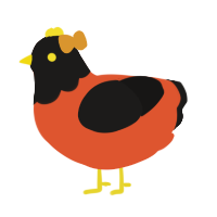 A vermilion and sable chicken with a head pattern