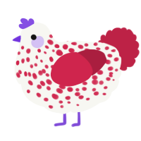 A white and crimson chicken with a speckle pattern