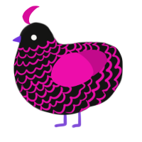 A black and fuchsia chicken with a lace pattern