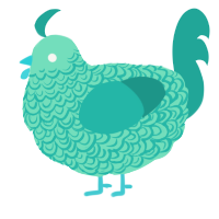 A mint and turquoise chicken with a double-lace pattern