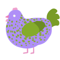 A lilac and chartreuse chicken with a speckle pattern