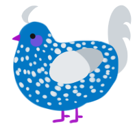 A sapphire and mist chicken with a speckle pattern