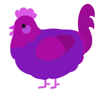 A violet and plum chicken with a head pattern