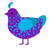 A violet and cerulean chicken with a speckle pattern