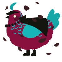 A maroon and cerulean chicken with a half-lace pattern