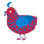 BombPop, a crimson and sapphire chicken with a speckle pattern