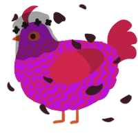 A amethyst and crimson chicken with a lace pattern