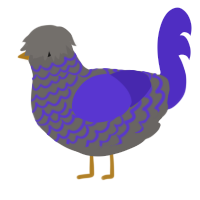 A grey and indigo chicken with a lace pattern