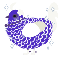 A indigo and white chicken with a lace pattern