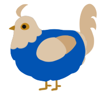 A ultramarine and beige chicken with a head pattern