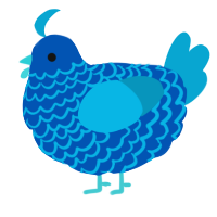 A ultramarine and cerulean chicken with a lace pattern