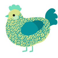A lemon and teal chicken with a double-lace pattern