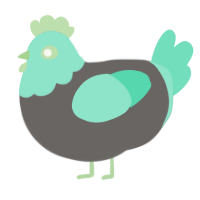 A grey and mint chicken with a head pattern