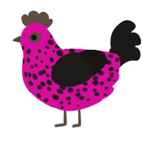 A fuchsia and sable chicken with a speckle pattern