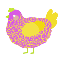 A orchid and yellow chicken with a double-lace pattern