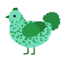 A mint and viridian chicken with a speckle pattern