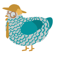 A silver and teal chicken with a lace pattern