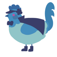 A aqua and sapphire chicken with a head pattern