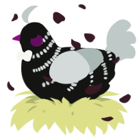 A black and silver chicken with a half-bar pattern