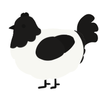 A white and sable chicken with a head pattern