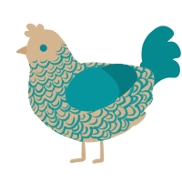 A beige and teal chicken with a double-lace pattern