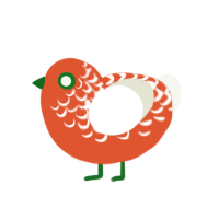 Campbells Tomato, a vermilion and white chicken with a half-lace pattern