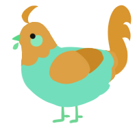 A mint and orange chicken with a head pattern