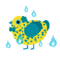 A yellow and sea chicken with a speckle pattern