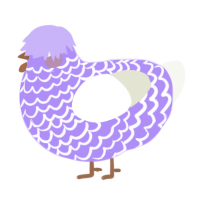 A lilac and white chicken with a lace pattern
