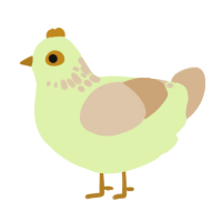 A apple and beige chicken with a neck-speckle pattern