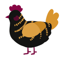 A black and orange chicken with a half-bar pattern
