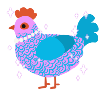 A lavender and cerulean chicken with a double-lace pattern