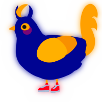 A navy and ochre chicken
