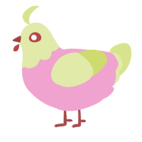 A pink and lemon chicken with a head pattern