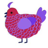 A crimson and blurple chicken with a lace pattern