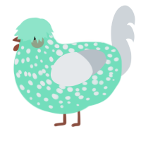 A mint and mist chicken with a speckle pattern