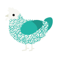 A white and turquoise chicken with a double-lace pattern