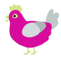 A fuchsia and silver chicken