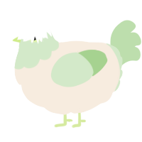 A cream and gluppy chicken with a head pattern
