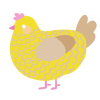 A yellow and beige chicken with a lace pattern