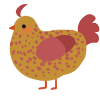 A gold and red chicken with a speckle pattern