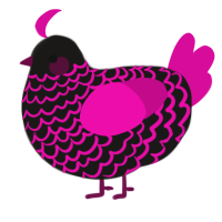 A sable and fuchsia chicken with a lace pattern