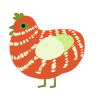 A vermilion and apple chicken with a bar pattern