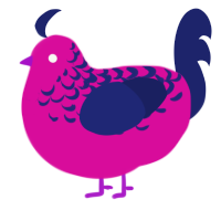 A fuchsia and navy chicken with a half-lace pattern