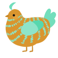 A orange and mint chicken with a bar pattern