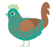 A turquoise and brown chicken with a lace pattern