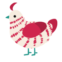 A cream and crimson chicken with a bar pattern