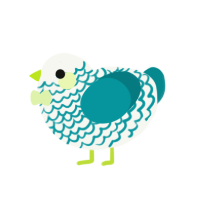 A white and teal chicken with a lace pattern