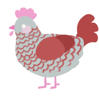 A silver and red chicken with a lace pattern