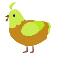 A ochre and lime chicken with a head pattern